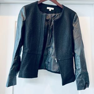 Faux Leather-Sleeved Wool Blazer / Jacket